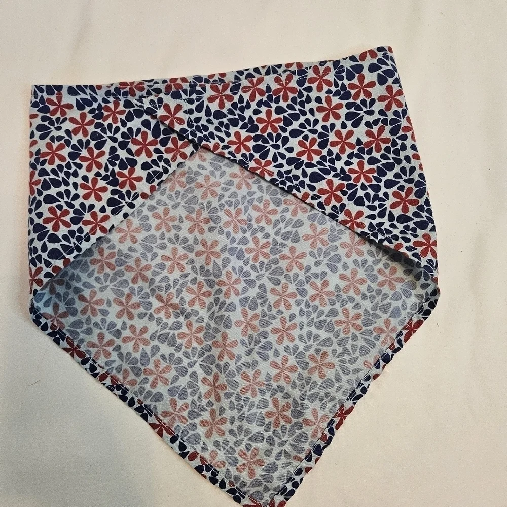 Upcycled Floral Dog Bandana M/L Velcro Closure Host Pick Pet Accessory Patriotic